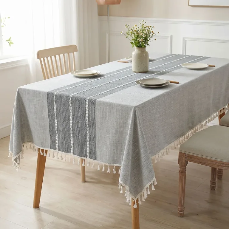 rectangular tablecloth, tablecloth with tassels, linen tablecloth