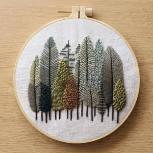 Kit de broderie DIY pentru începători, cu tematică natură și gherghef