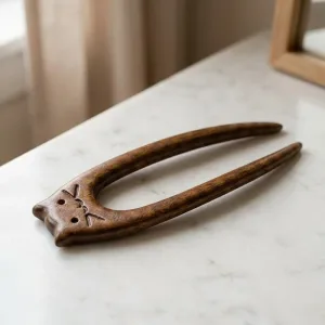 Ac de păr elegant din lemn, în formă de pisică, tip U