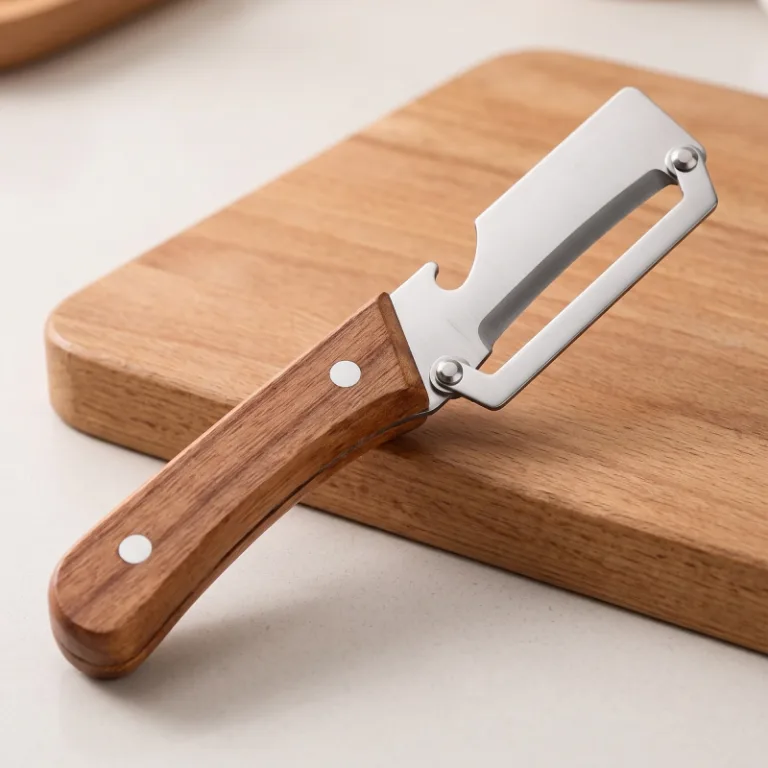 stainless steel peeler with wooden handle
