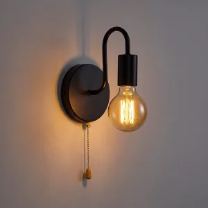 Aplică de perete industrială din fier, stil retro, cu întrerupător cu lanț
