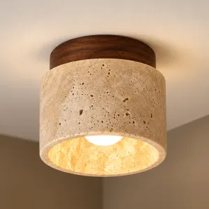 Spot LED de tavan aplicat, din lemn și piatră